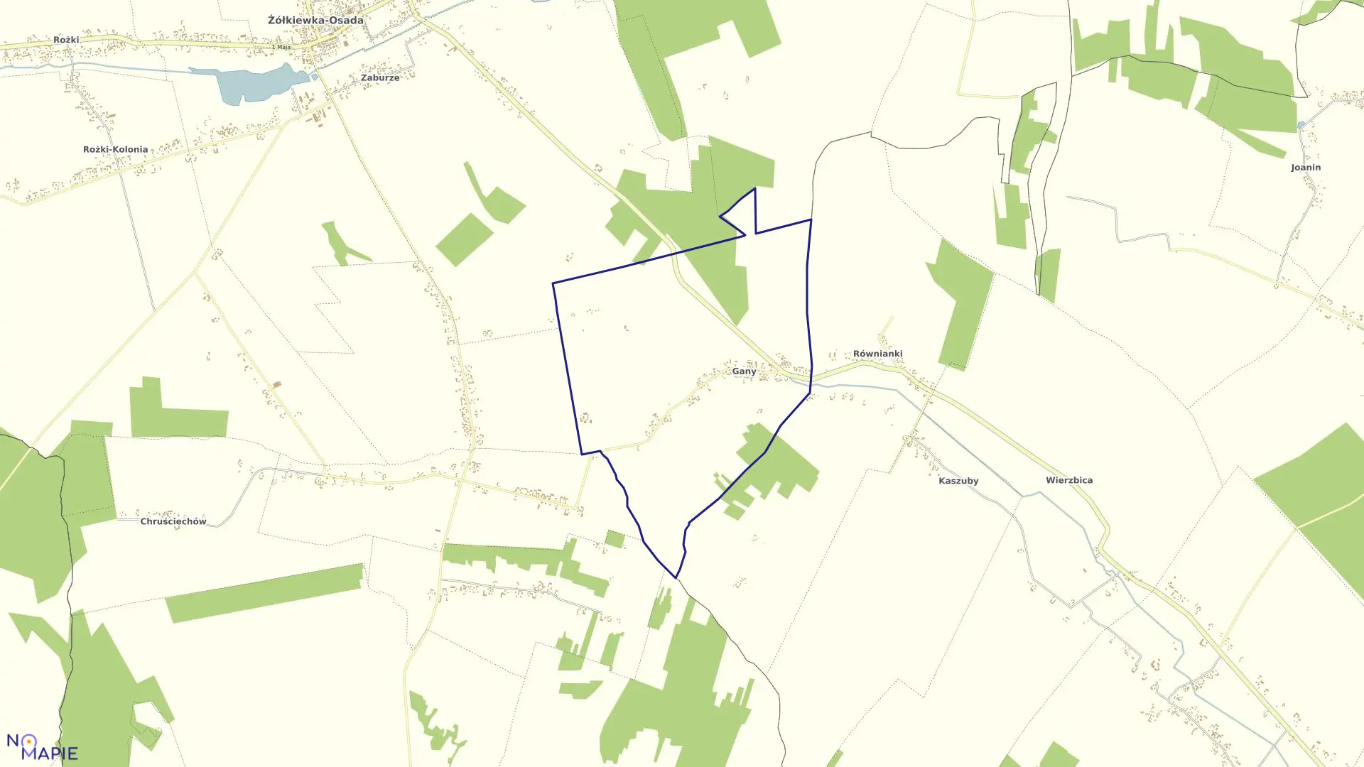 Mapa obrębu Gany w gminie Żółkiewka