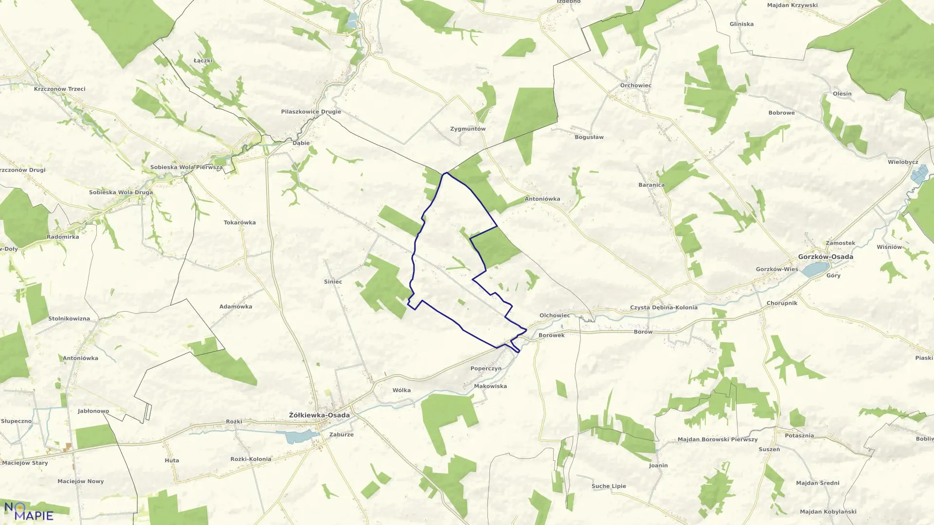 Mapa obrębu Olchowiec Kolonia w gminie Żółkiewka