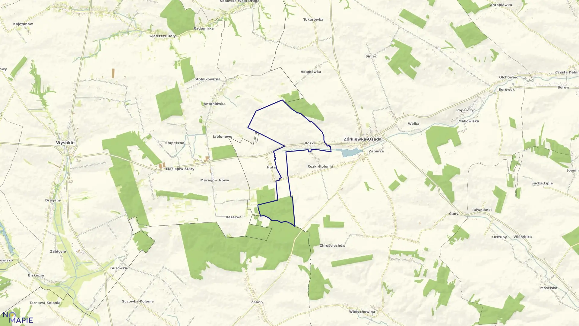 Mapa obrębu Rożki w gminie Żółkiewka